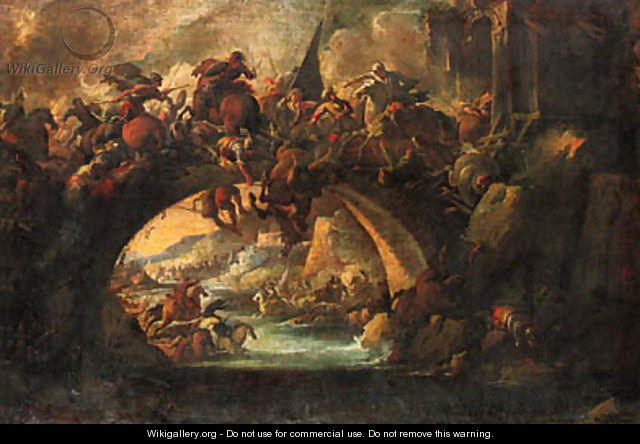 A battle on a bridge during a siege - (after) Francesco Graziani, Called Ciccio