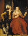 An elegant couple courting in a bedroom - (after) Frans II Francken