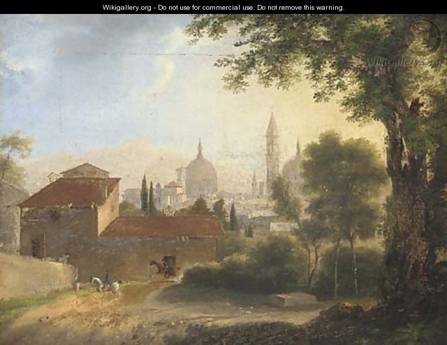 A view of Florence with horsemen on a track in the foreground - (after) Fabre, Francois Xavier