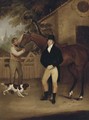 Portrait of a gentleman with his bay hunter held by a groom - (after) Francis Wheatley
