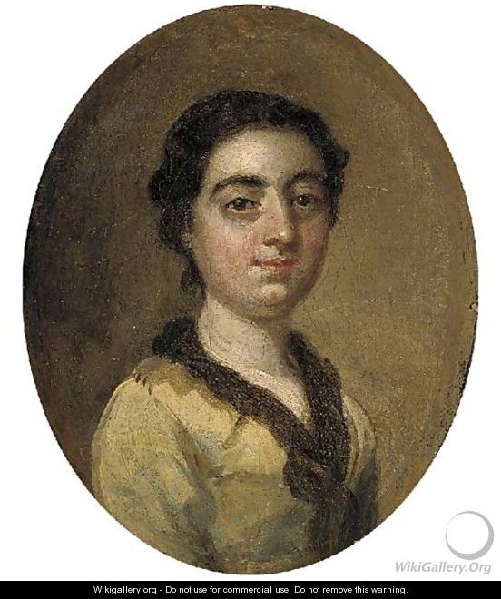 Portrait of a young lady, small bust-length, in a yellow dress - (after) Hayman, Francis