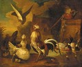 A hawk attacking a cockerel, with chickens - (after) Francis Barlow