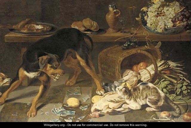 Dogs and cats fighting in a kitchen - (after) Frans Snyders
