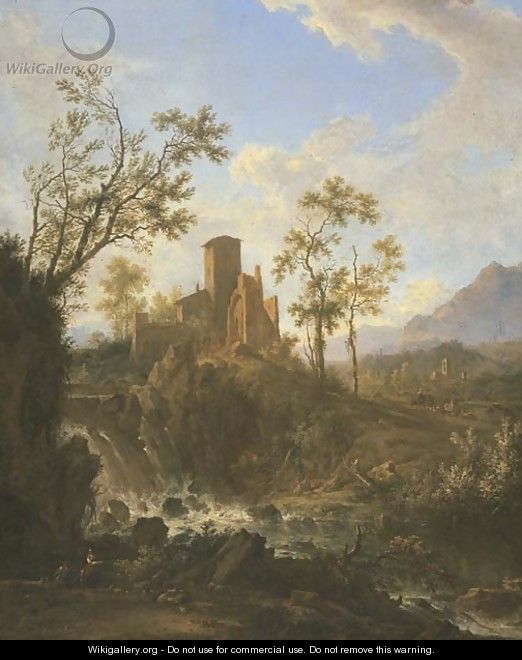 An Italianate river landscape with a nietherd - (after) Frederick De Moucheron