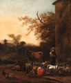 An Italianate Landscape with a Milkmaid and a Herdsman beside a Villa - (after) Dirck Van Bergen