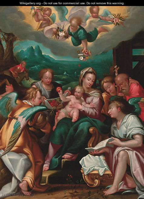 The Rest on the Flight to Egypt with angels and Saint Jerome - (after) Dionysius Calvert