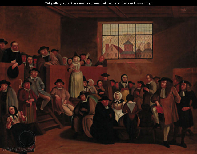 A Quaker meeting - (after) Egbert Van The Elder Heemskerk