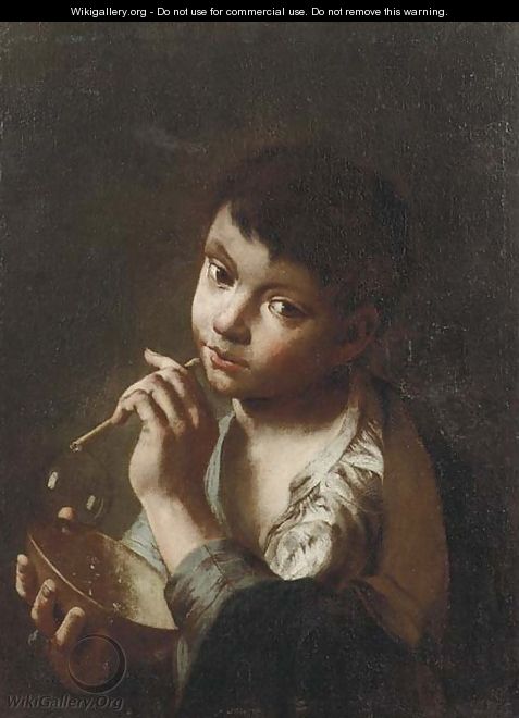 A young beggar boy blowing bubbles - (after) Domenico Maggiotto