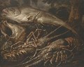 Two lobsters, a salmon and shells on a forest floor - (after) Felice Boselli