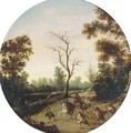 A wooded landscape with an ambush, a horse-drawn cart beyond 2 - (after) Esaias Van De Velde