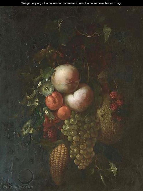 Peaches, grapes on the vine - (after) Ernst Stuven