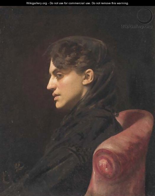 Portrait de dame assise dans un fauteuil rouge - (after) Carolus (Charles Auguste Emile) Duran
