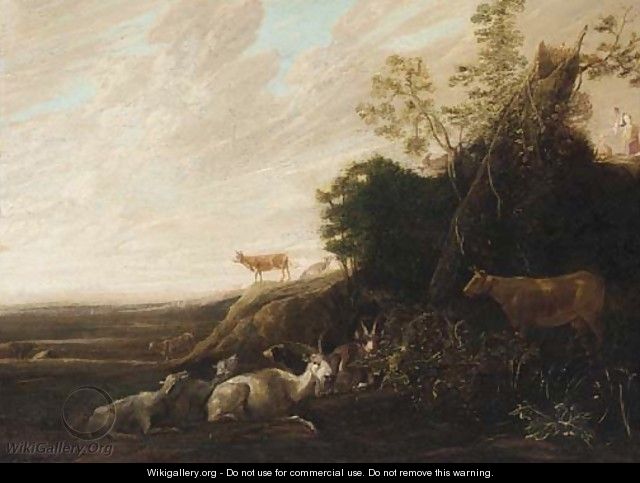 A landscape with cattle in the foreground - (after) Francois Ryckhals