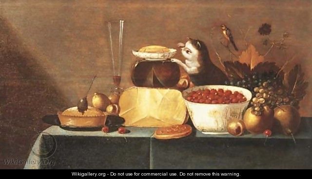 Cheeses, grapes, a bowl of strawberries - (after) Floris Gerritsz. Van Schooten