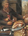A peasant selling ham, onions and poultry at a market - (after) Floris Gerritsz. Van Schooten