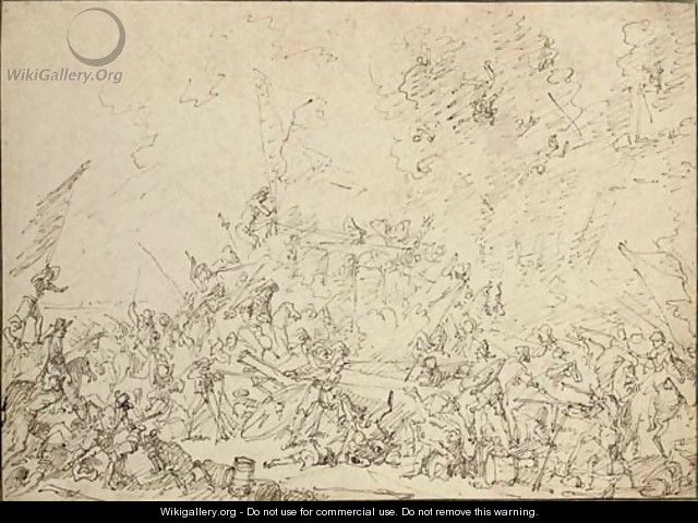 A battle scene with an army attacking the walls of a city - (after) Filippo (Il Napoletano) D