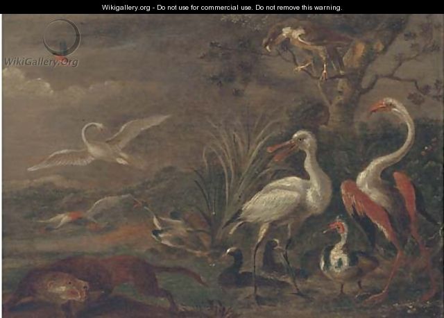A fox chasing birds in a landscape - (after) Ferdinand Van Kessel