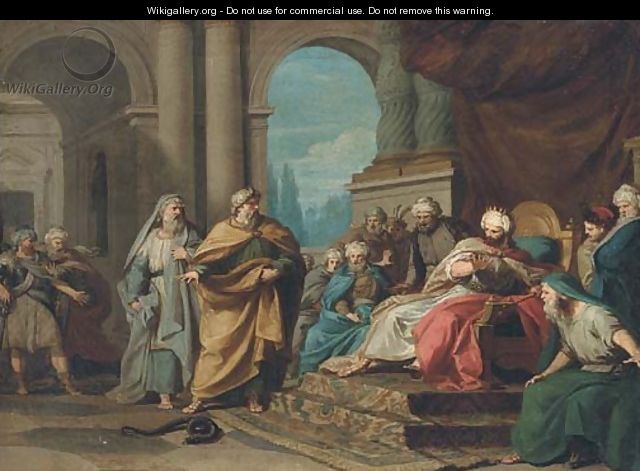 Moses transforming his rod into a snake in front of the Pharaoh and his magicians - (after) Felice Gianni