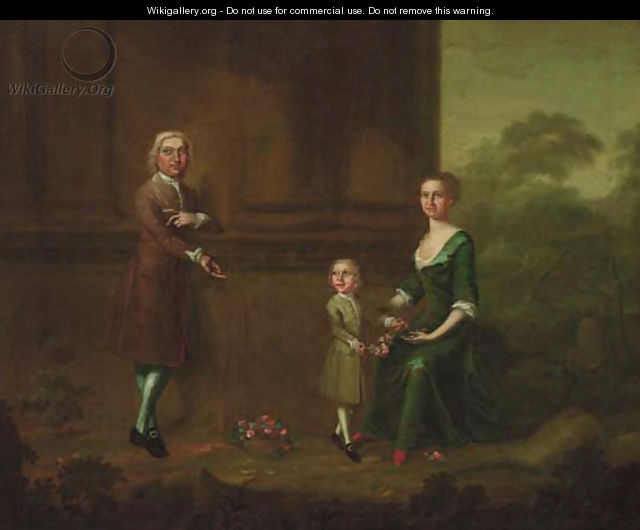 Portrait of a gentleman with his wife and child - (after) Charles Phillips
