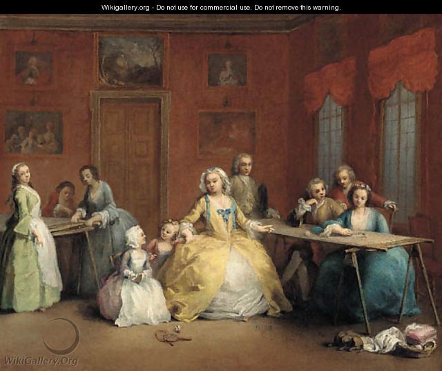 An interior with an elegant company - (after) Charles-Joseph Flipart