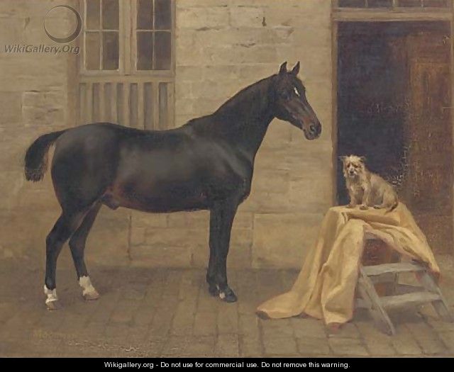 Moorman, a cob and Pixie, a terrier outside a stable - (after) Charles Augustus Henry Lutyens