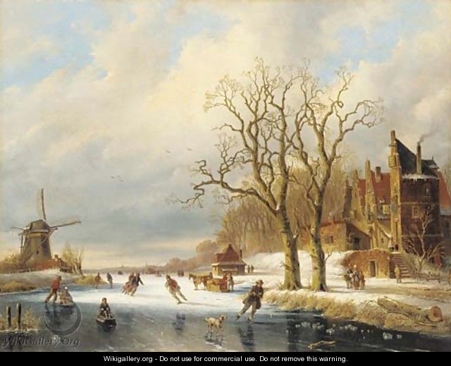 Skaters in a winter landscape 2 - (after) Charles Henri Joseph Leickert