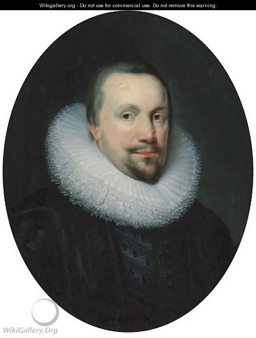 Portrait of a gentleman, traditionally identified as Thomas Coventry, first Baron Coventry (1578-1640), Lord Keeper, in a black doublet and white ruff - (after) Johnson, Cornelius I