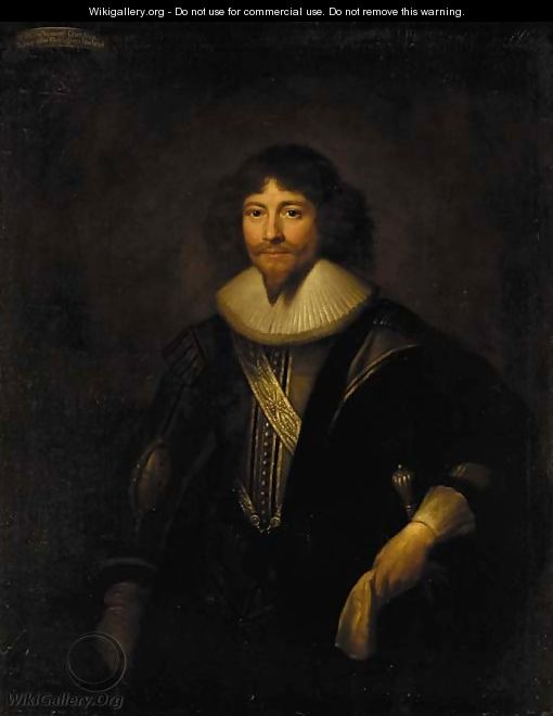 Portrait of a gentleman traditionally identified as William, 2nd Viscount Grandison, three-quarter-length, in a grey slashed doublet and ruff - (after) Johnson, Cornelius I