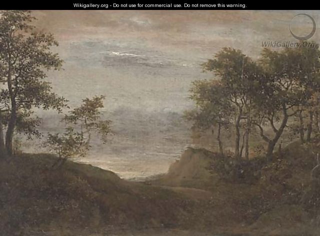 A wooded landscape with a path - (after) Cornelis Vroom
