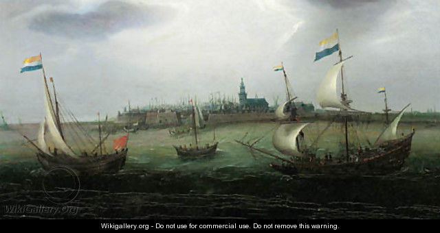 Shipping on the Schelde with Vlissingen in the distance - (after) Hendrick Cornelisz. Vroom