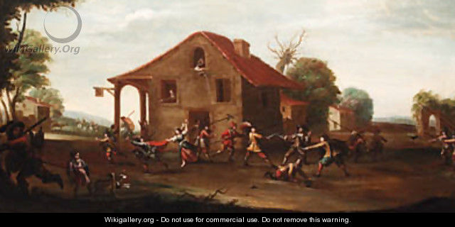 Soldiers fighting outside a tavern - (after) Cornelis De Wael