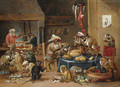 Monkeys preparing food in a kitchen - (after) David The Younger Teniers