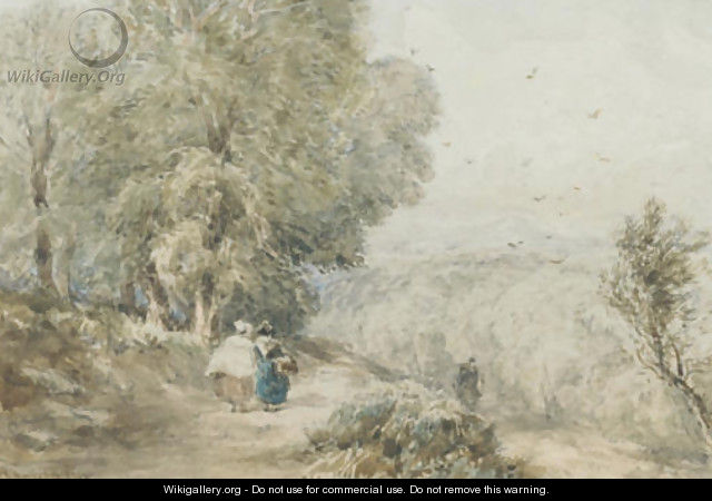 Figures on a rural track - (after) David Cox