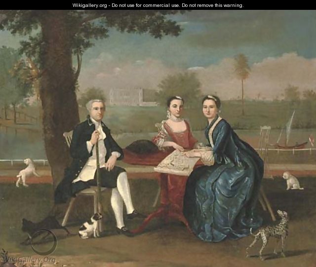 Group portrait of a naval officer and two ladies - (after) Arthur Devis