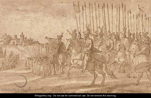 A general commanding a squadron of cavalry in the siege of a hill town - (after) Antonio Tempesta