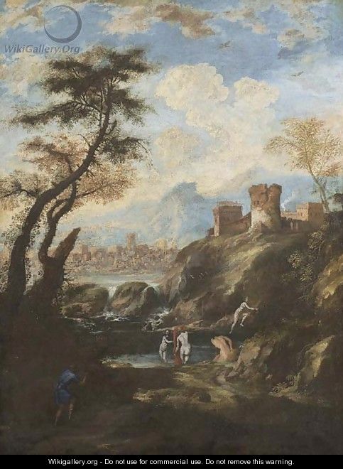 A mountainous river landscape with Diana and Actaeon - (after) Antonio Marini