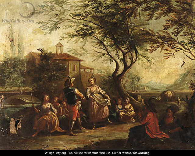 Travellers conversing by a River - (after) Antonio Diziani