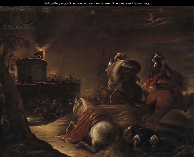 Christians and Turks before a beseiged castle - (after) Antonio Calza