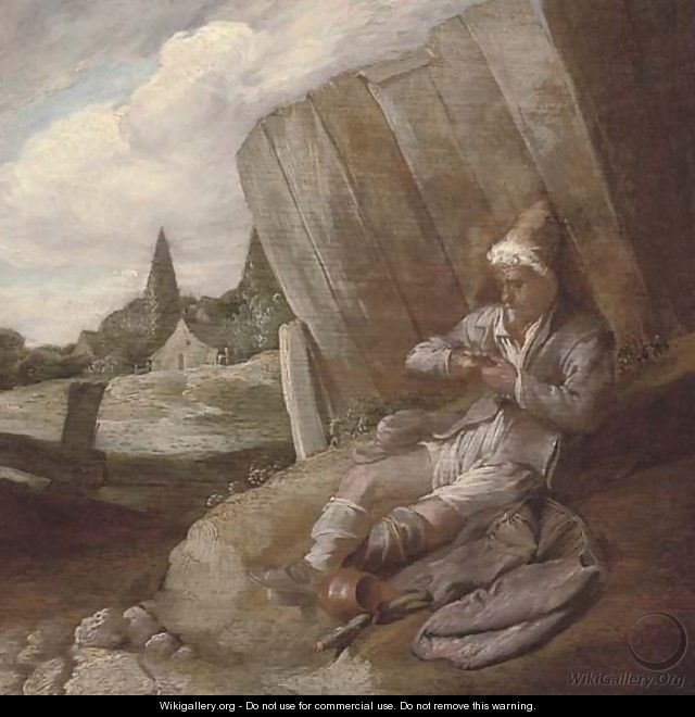 A peasant defleeing himself - (after) Bartholomeus Molenaer