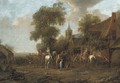 A village fair with travellers outside an inn - (after) Barent Gael