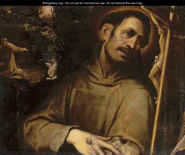 Saint Francis adoring the Cross, with the Stigmatisation of Saint Francis beyond - (after) Camillo Procaccini