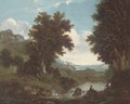 Figures by a brook, an extensive landscape beyond - (after) Benjamin Barker Of Bath