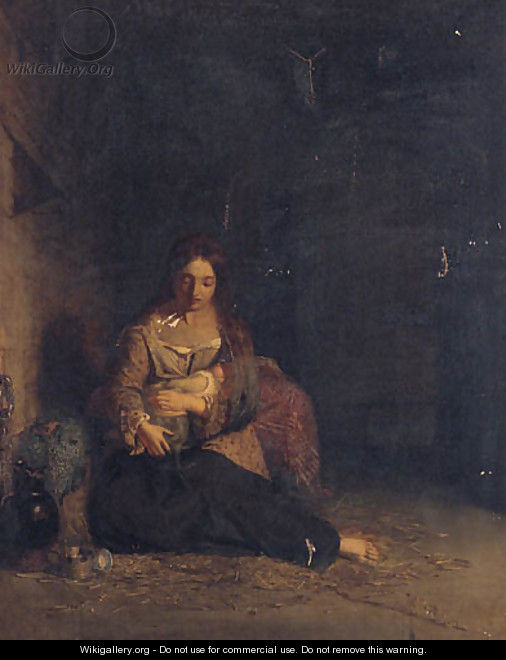 Mother And Child In A Stable - (after) Charles Baxter