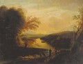 Drovers in a wooded Italianate landscape at sunset - (after) Carlo Labruzzi