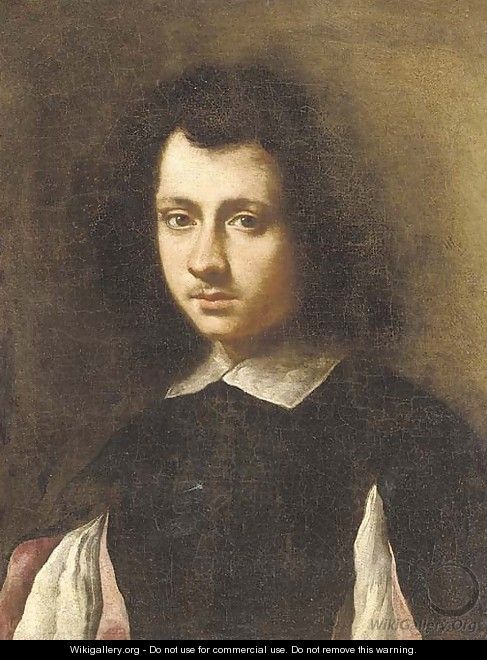 Portrait of a young man, bust-length, in a black doublet with slashed sleeves and a white collar - (after) Carlo Ceresa