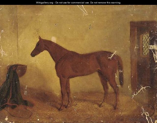 A chestnut racehorse in a stable - (after) Albert Clark