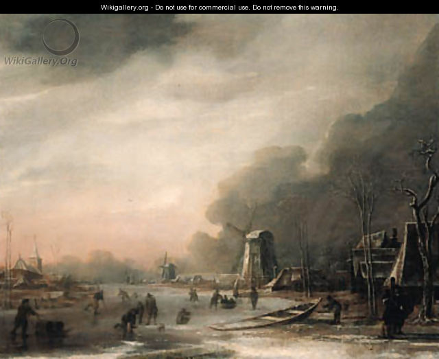 A Winter Landscape with Skaters and Kolf Players - (after) Aert Van Der Neer