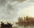 Fishermen on the river Scheldt, a view of Dordrecht beyond - (after) Aelbert Cuyp