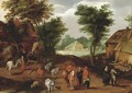 Travellers conversing in a village - (after) Adriaan Van Stalbemt