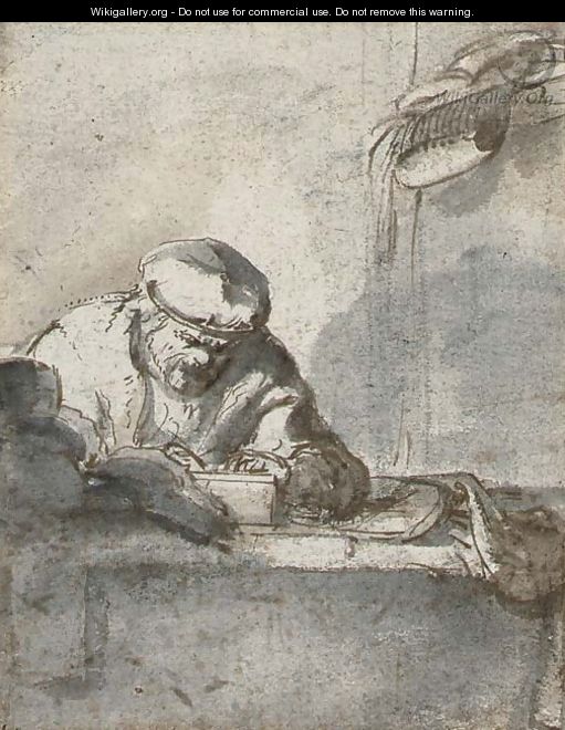 A man seated at a table writing - (after) Adriaen Jansz. Van Ostade